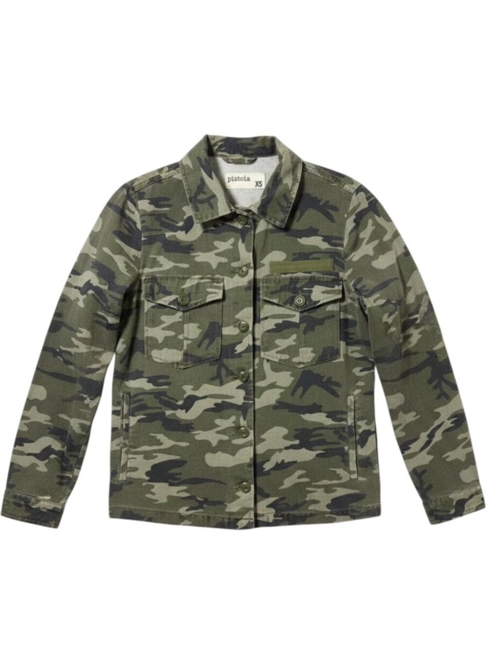 Pistola Real Friends Camo Jacket XS Green 100% Cotton Button-Up with red embroid